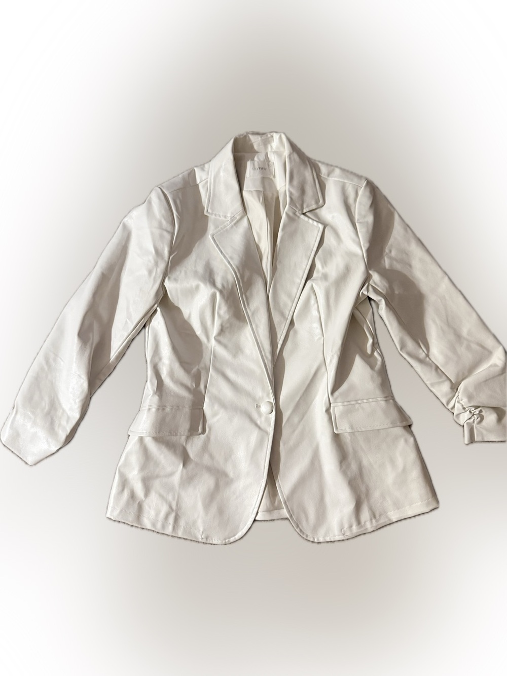 White Single-Button Tailored Faux Leather Blazer -Six/Fifty